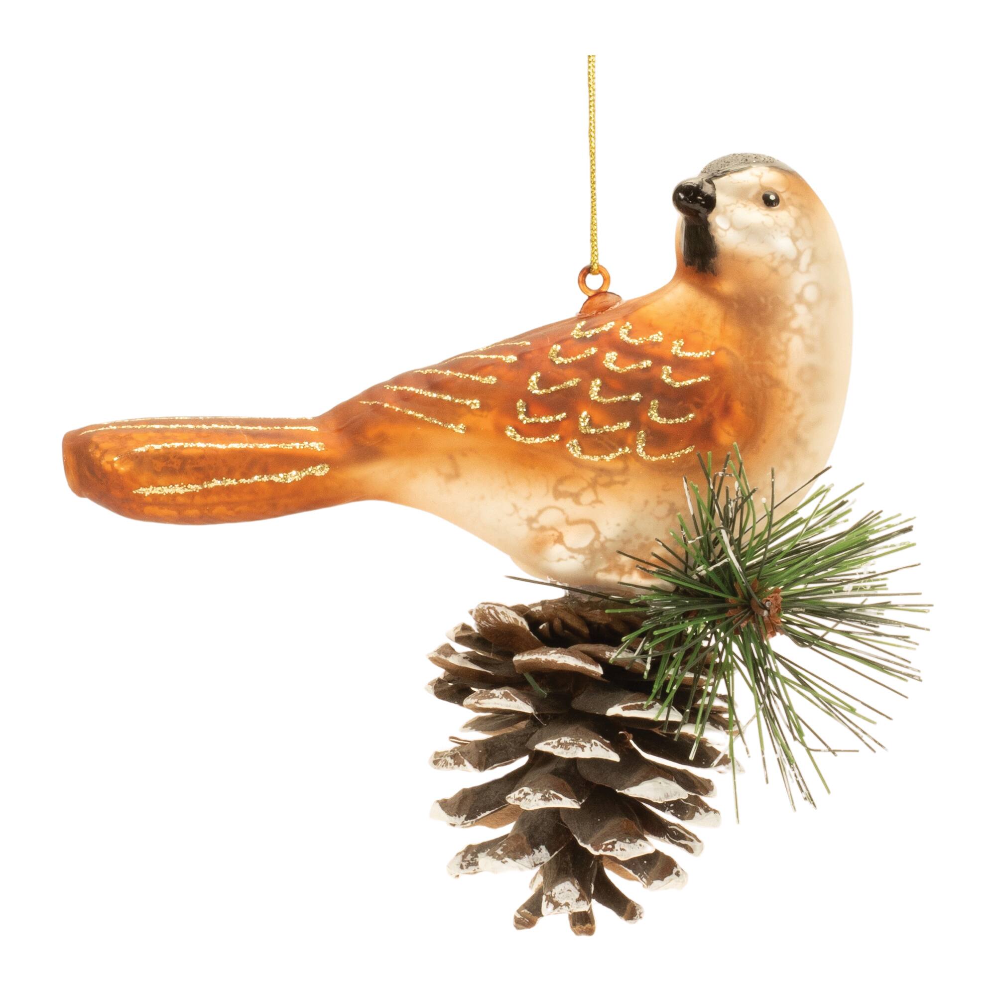 Glass Bird & Pinecone Christmas Ornaments, 6ct